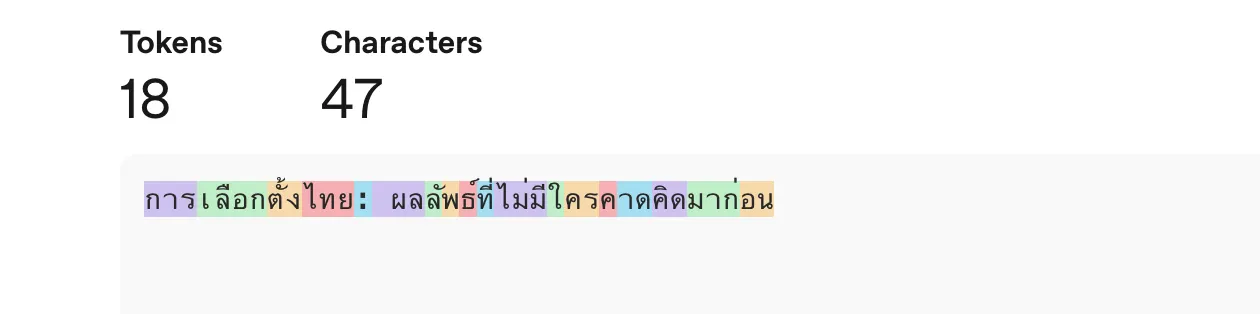 จำนวน Token ของประโยคภาษาไทย